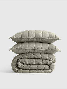 Quince European Linen Box Quilt Set in Willowleaf, Full/Queen